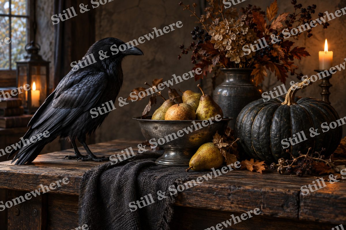 28 Raven And Silver Pears, original artwork preview