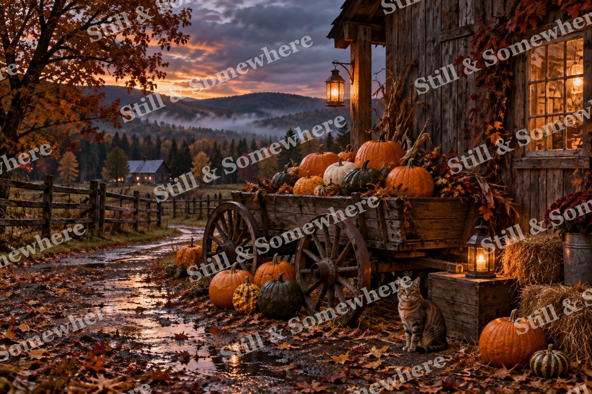 42 Pumpkin Cart Beside The Barn, original artwork preview