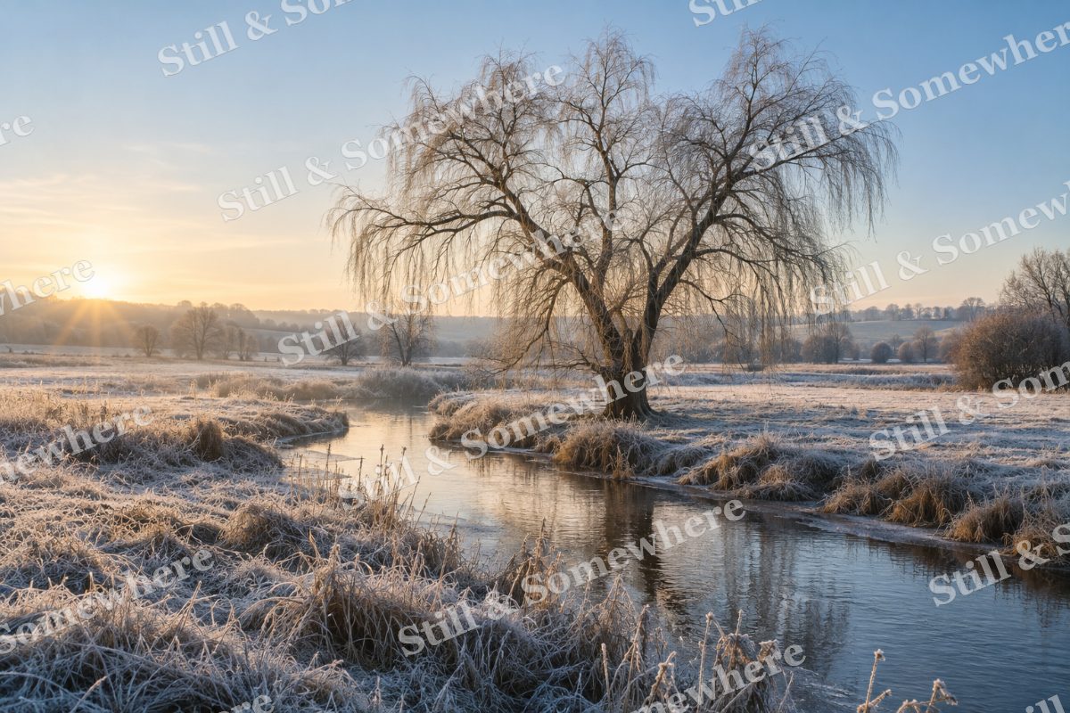 Meadow Frost Beneath Leafless Willow, original artwork preview