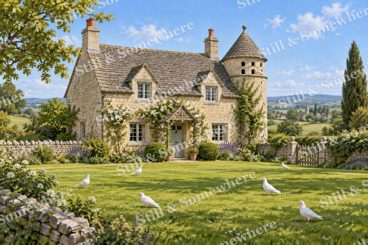 Dovecote Cottage at Noon, original artwork preview