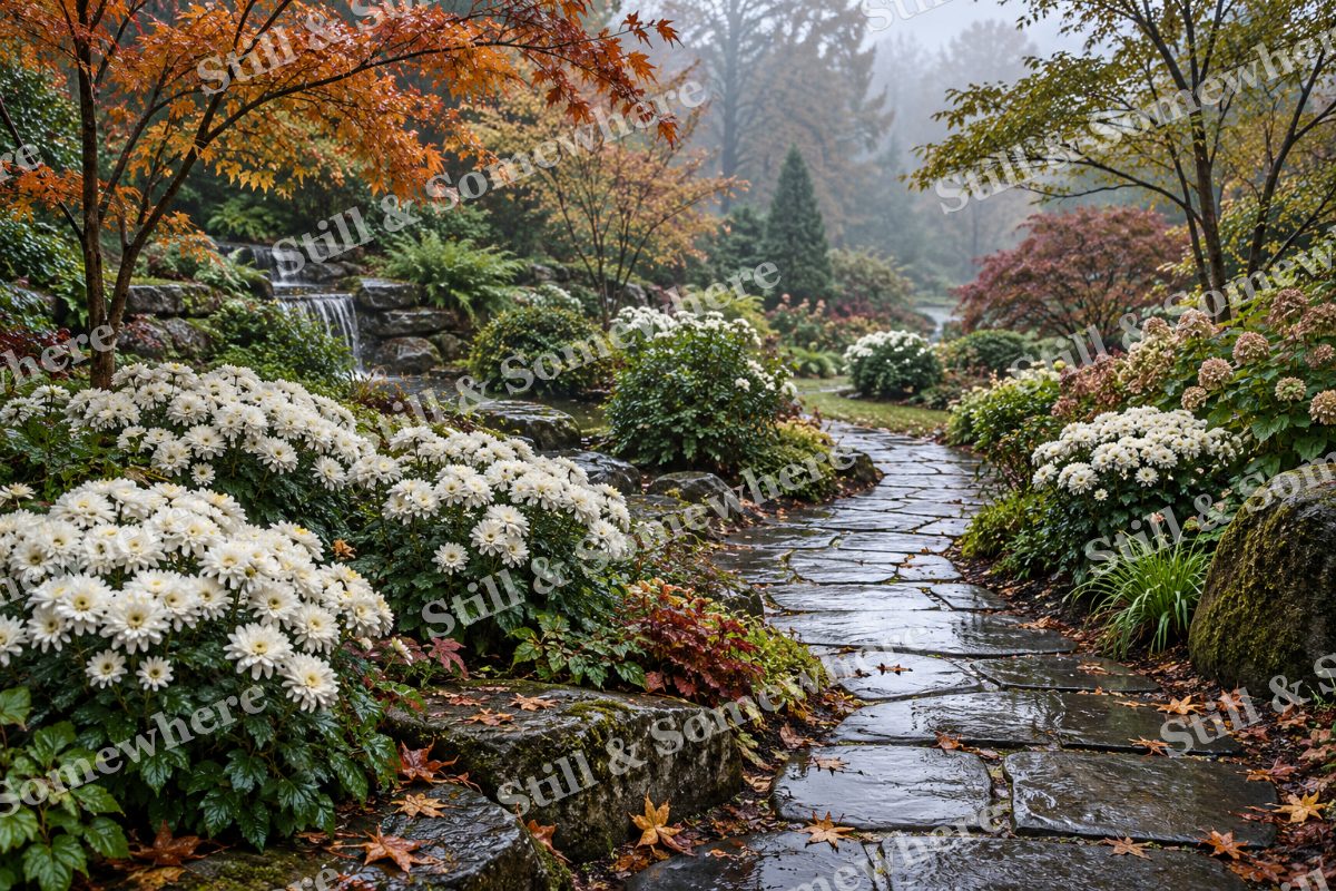 White Chrysanthemums after Rain, original artwork preview