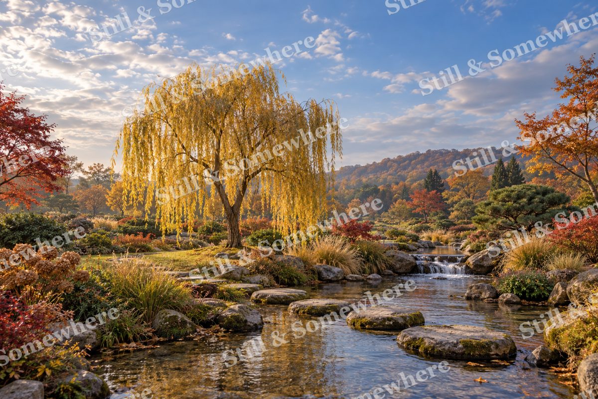 The Willow Garden by the Stream, original artwork preview
