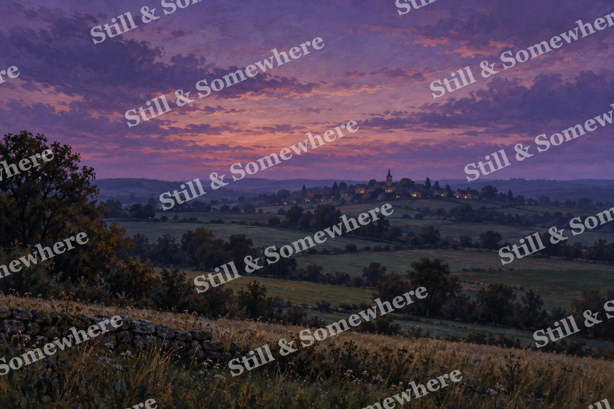 Evening Lights in the Distant Village, original artwork preview