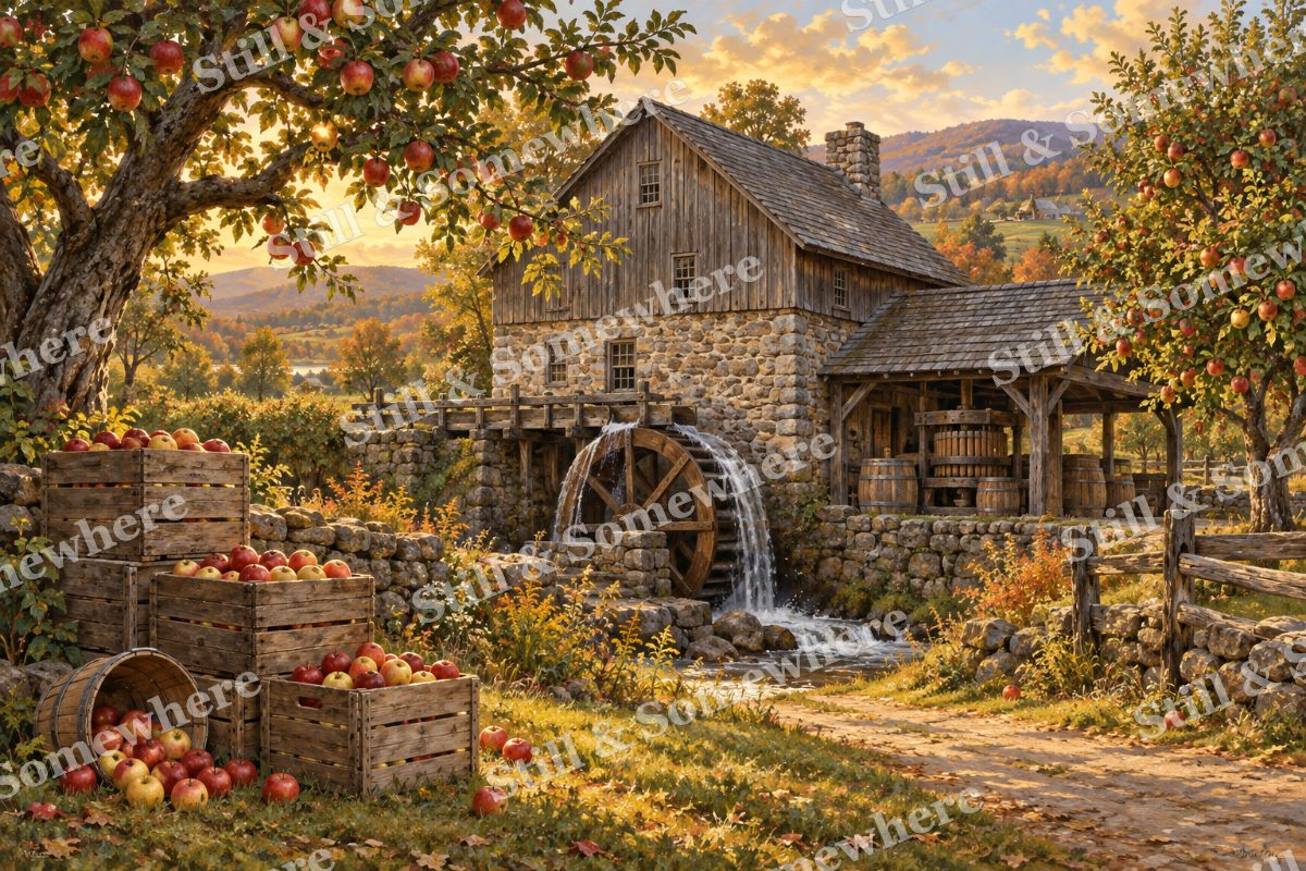Cider Mill beside the Orchard, original artwork preview