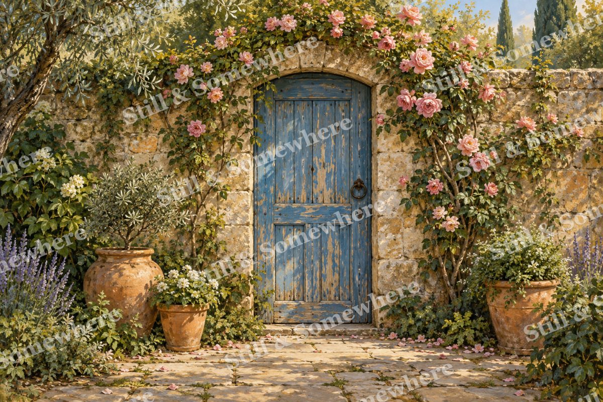 Blue Door in the Walled Garden, original artwork preview