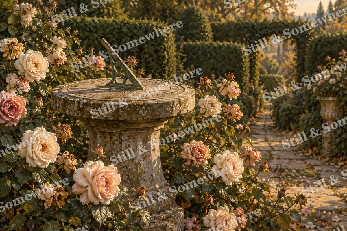 Sundial among Late Roses, original artwork preview