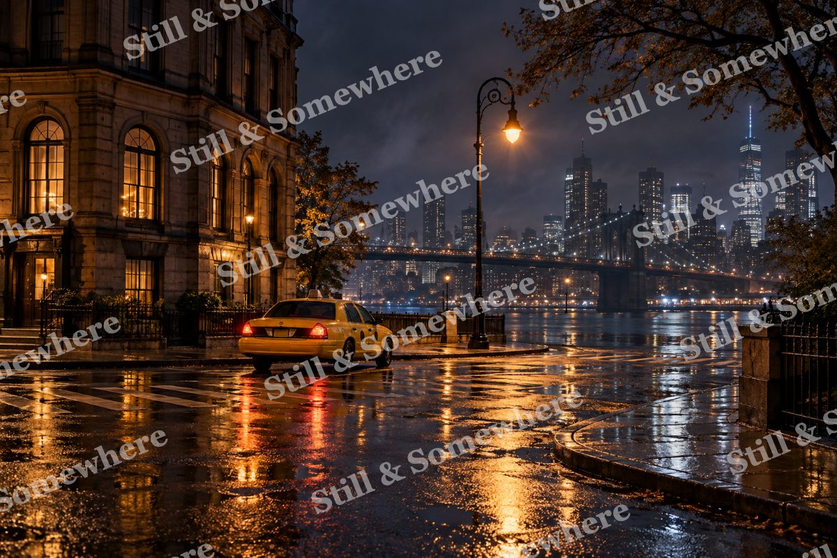 Lights Rainy Taxi Corner, original artwork preview