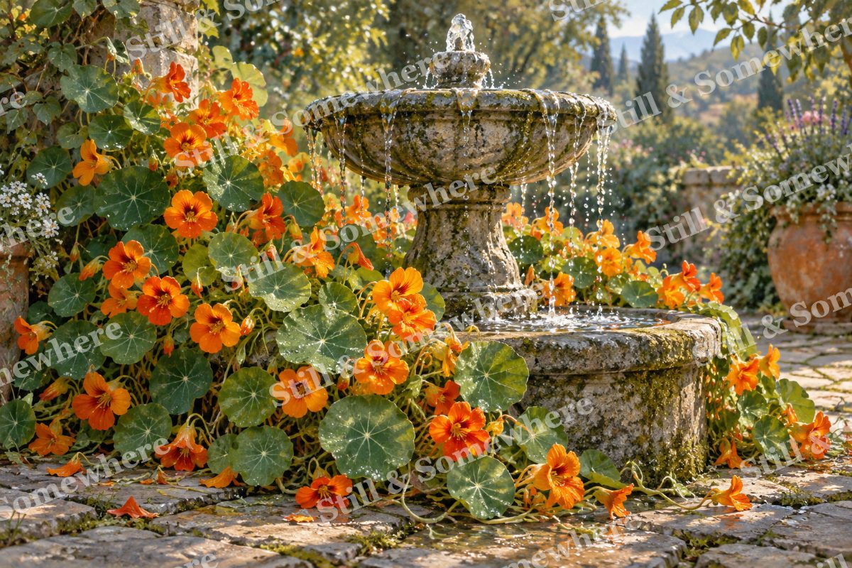 Nasturtiums around the Fountain, original artwork preview