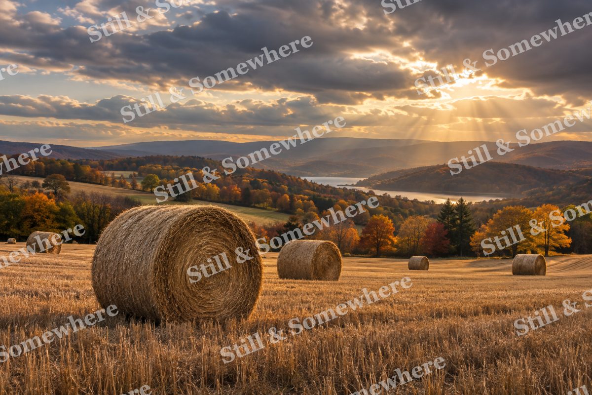 Harvest Bales under Storm Light, original artwork preview
