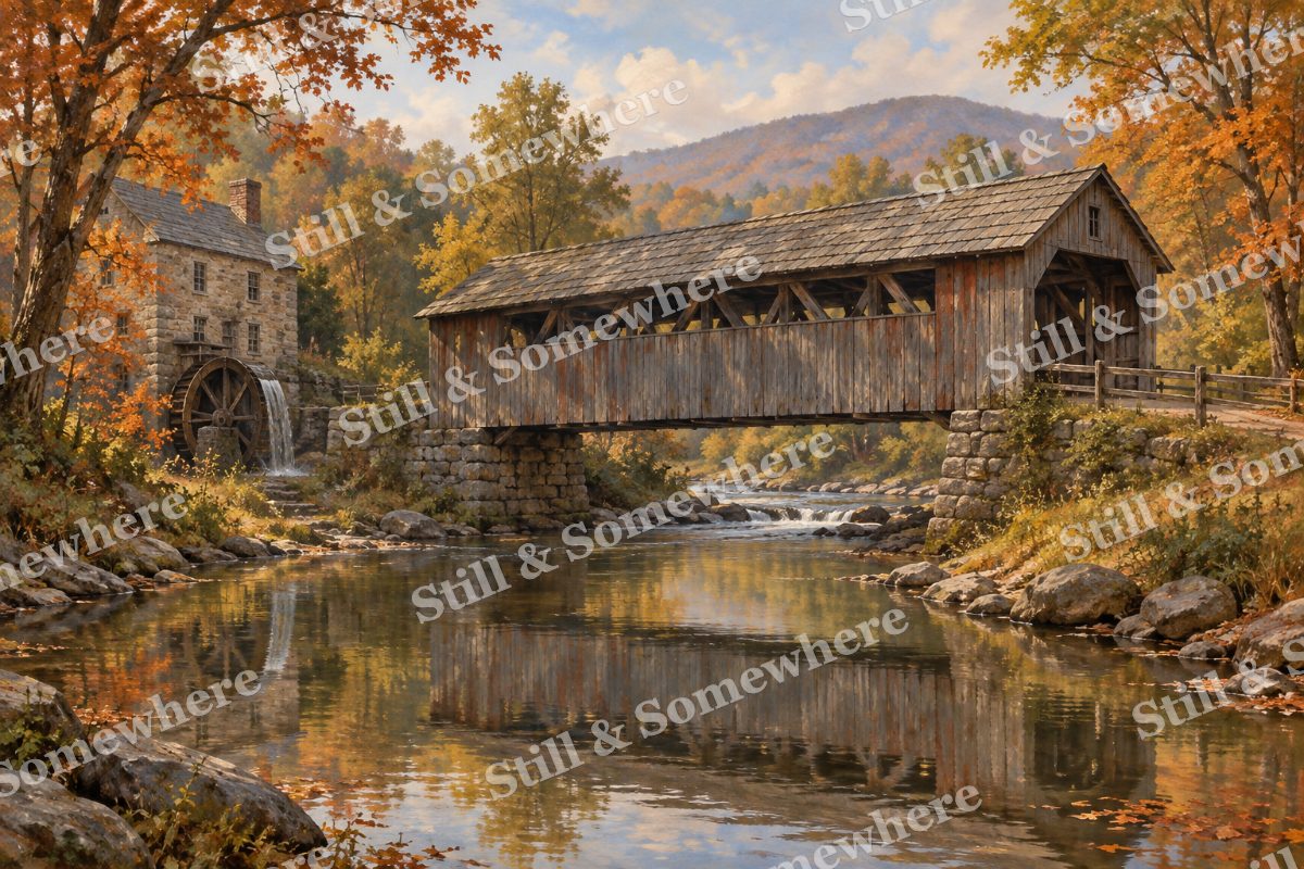 Covered Bridge beside the Mill Creek, original artwork preview