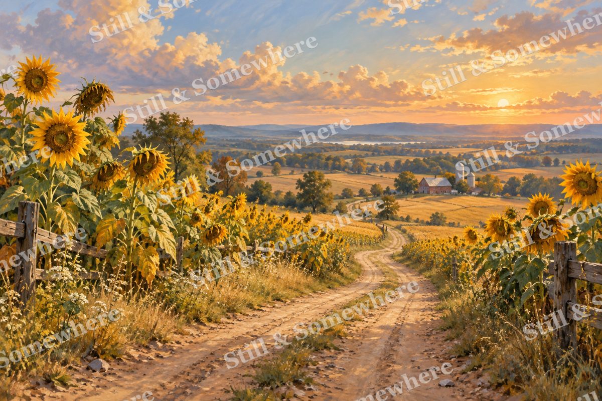 Sunflowers along the Farm Road, original artwork preview
