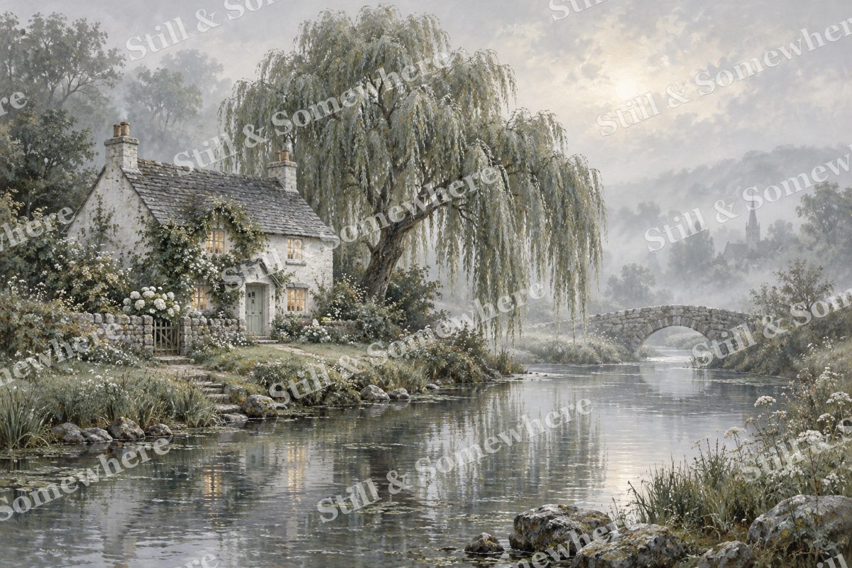 Willow Cottage in Silver Fog, original artwork preview