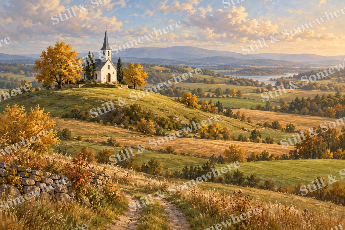 Hilltop Chapel among the Fields, original artwork preview