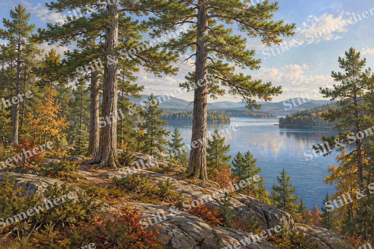 White Pines above the Lake, original artwork preview