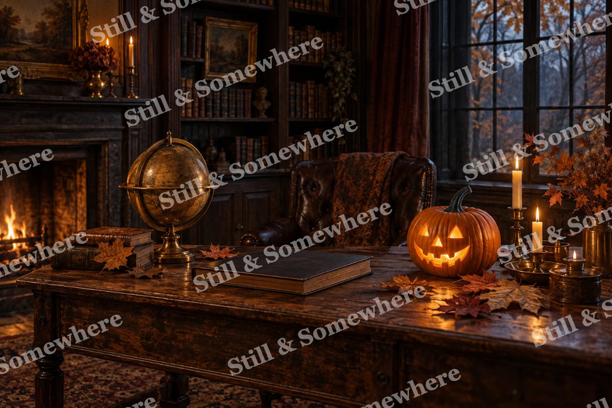 Candlelit Antique Map Room, original artwork preview