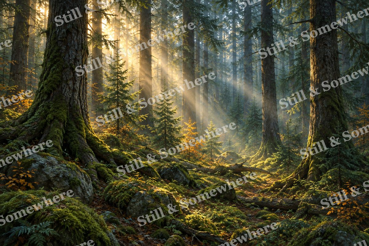 Sunbeams through the Fir Trees, original artwork preview