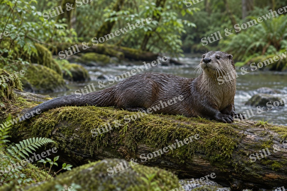 River Otter Mossy Log, original artwork preview