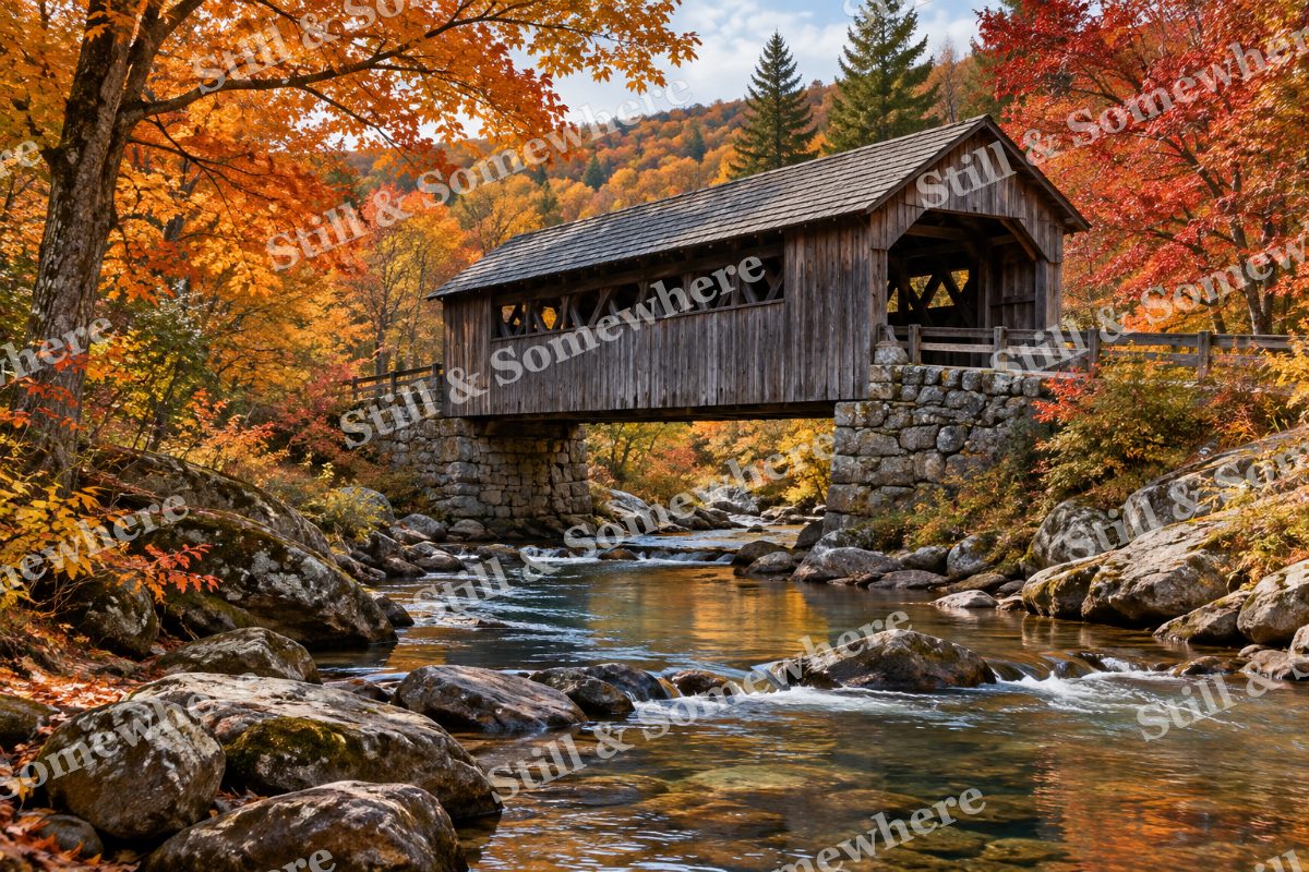 Covered Bridge in October, original artwork preview
