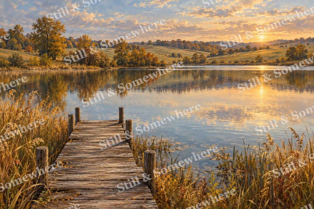 Fishing Dock on the Farm Reservoir, original artwork preview