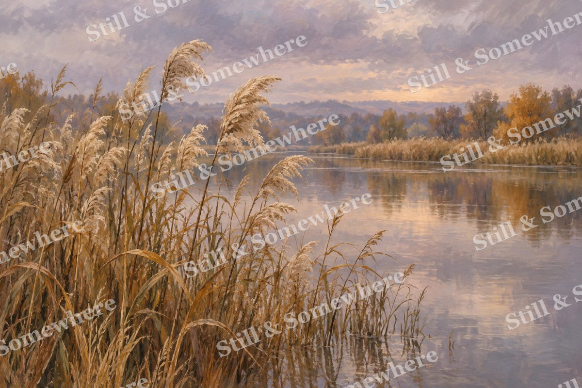 Reed Plumes beside Still Water, original artwork preview