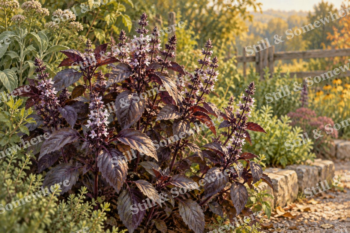 Purple Basil at the Garden Edge, original artwork preview