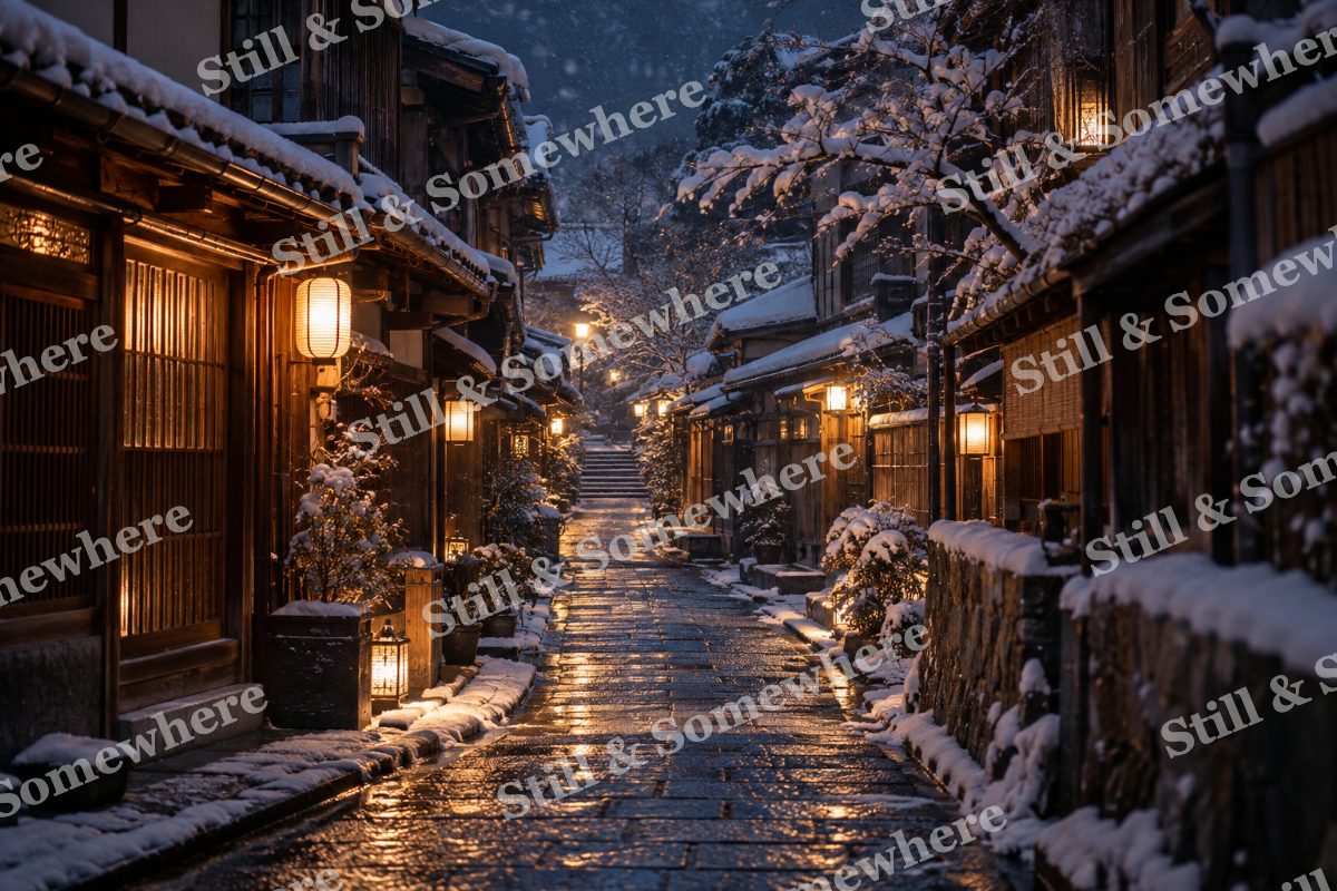 Lights Lantern Alley in Snow, original artwork preview