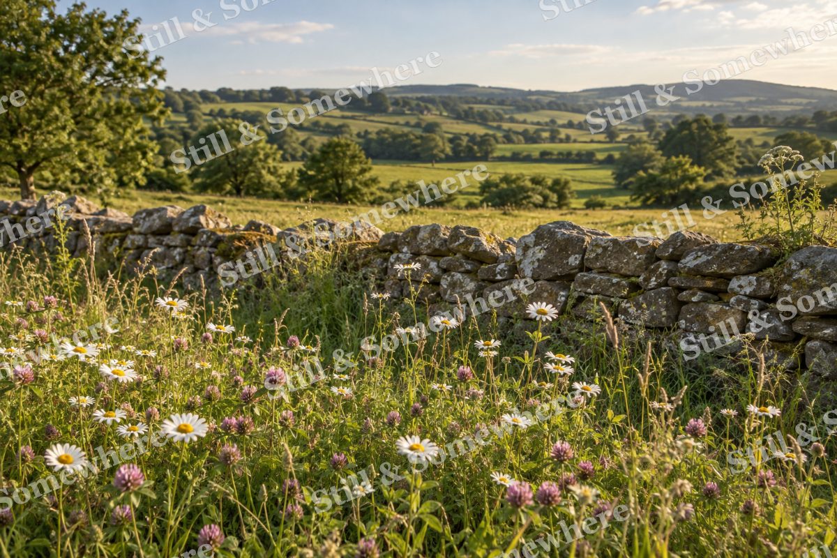Wildflower Meadow and Old Stone Wall, original artwork preview