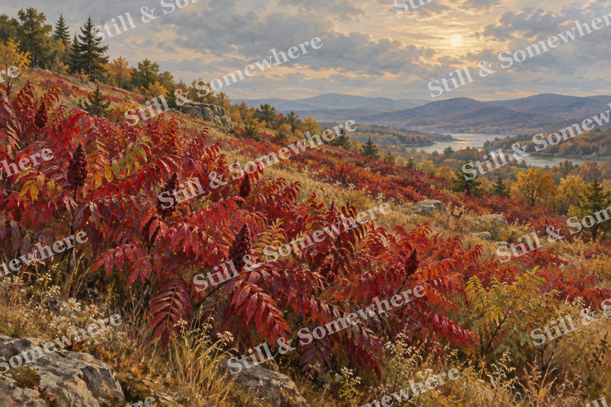 Crimson Sumac on the Hillside, original artwork preview