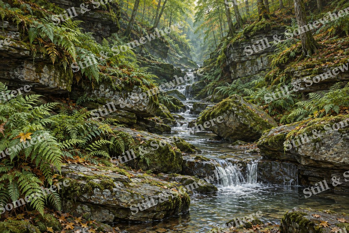 Ravine of Ferns and Stone, original artwork preview