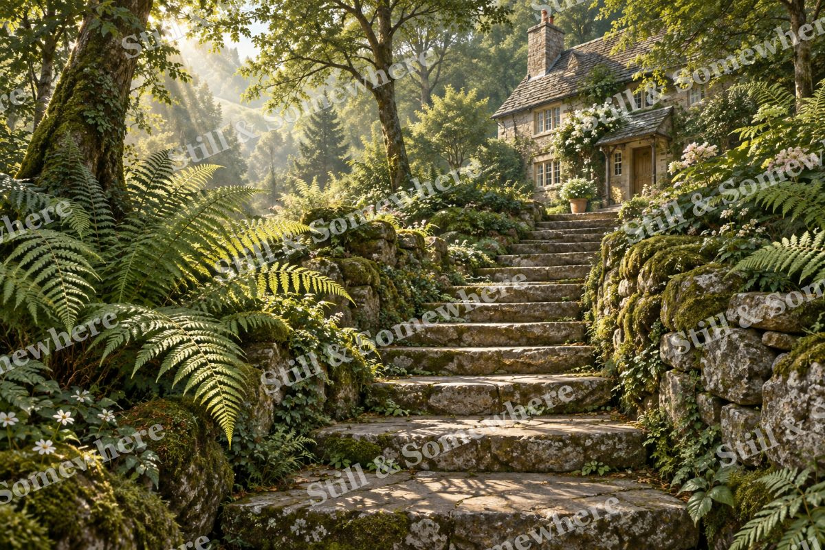 Stone Steps and Fern Shadows, original artwork preview