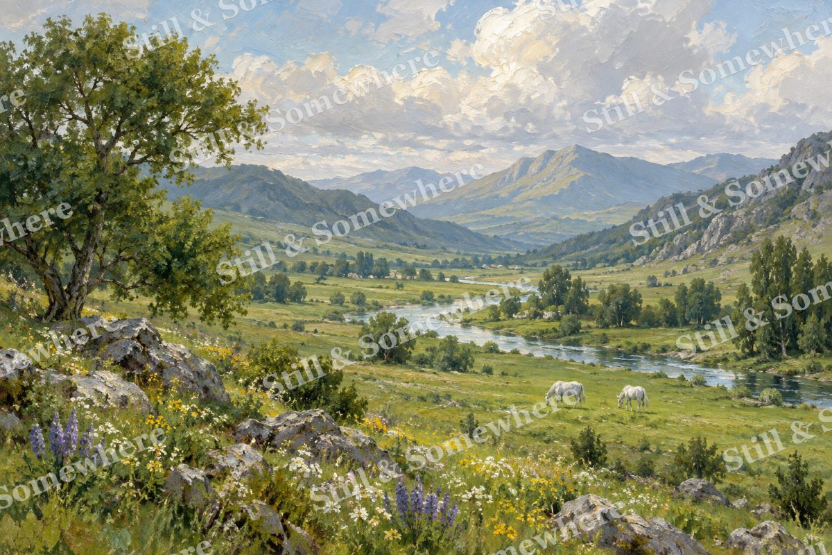 White Horses in the Valley, original artwork preview
