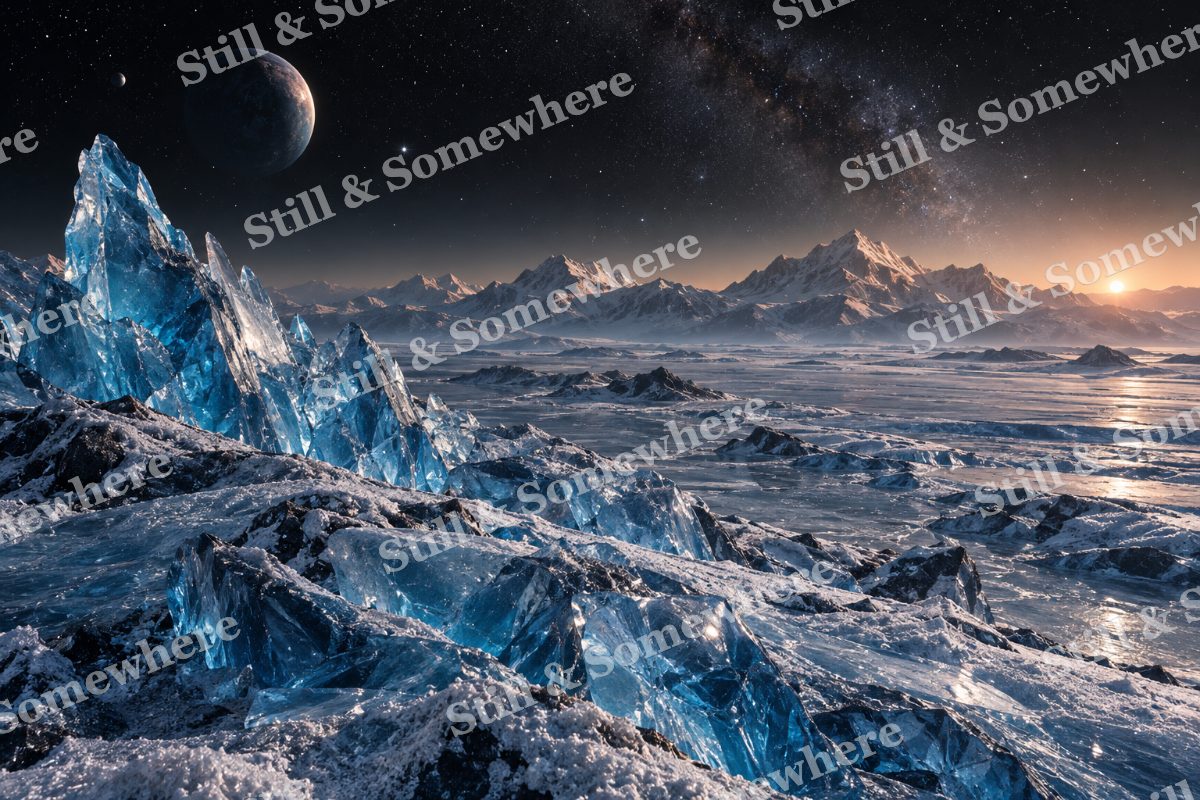 Space 45 Icy Planet Mountains, original artwork preview