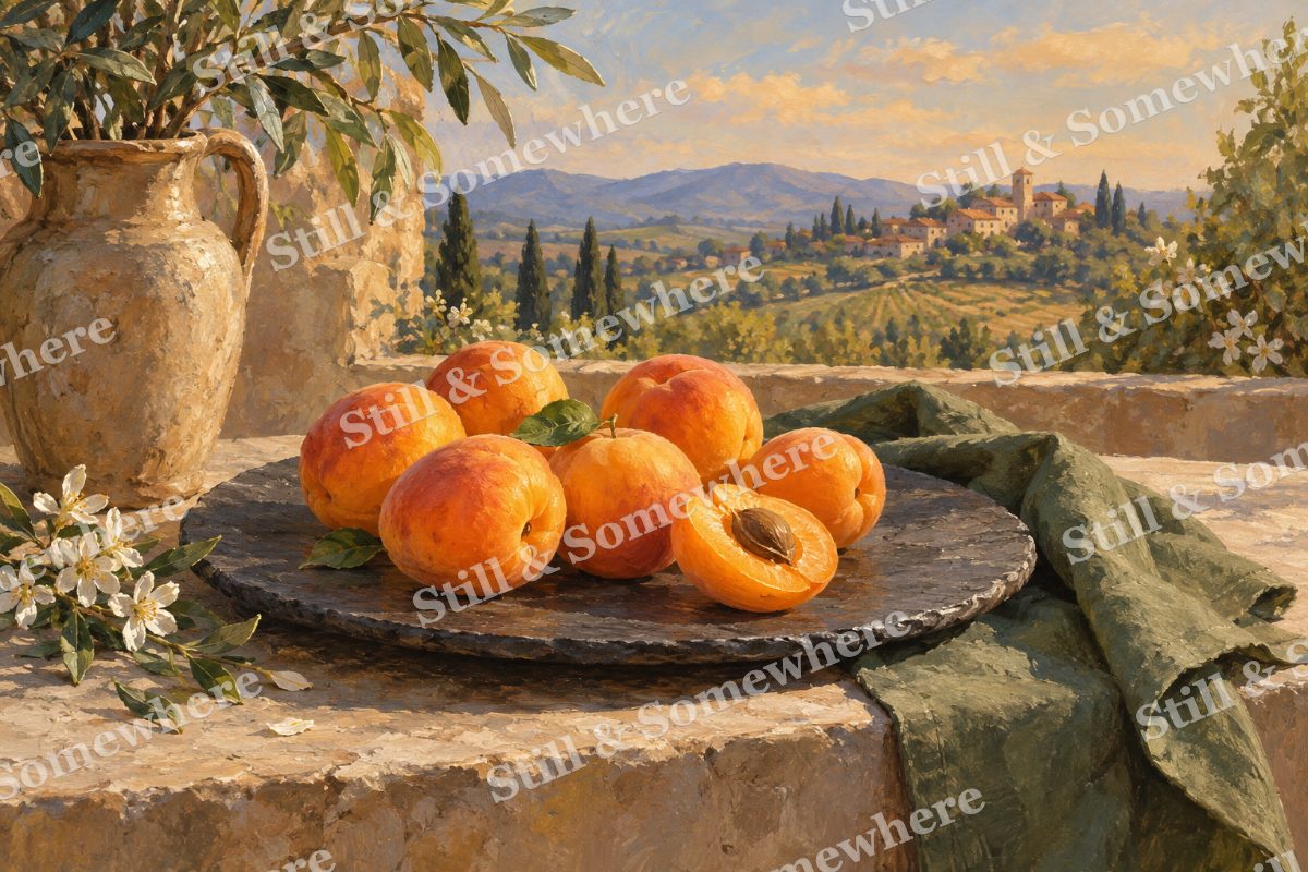 Apricots on a Slate Plate, original artwork preview