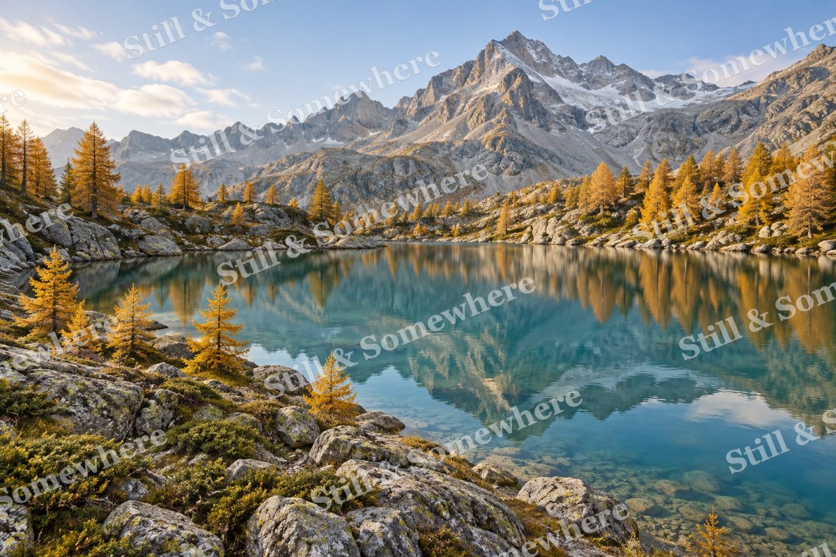 Golden Larches beside the Tarn, original artwork preview