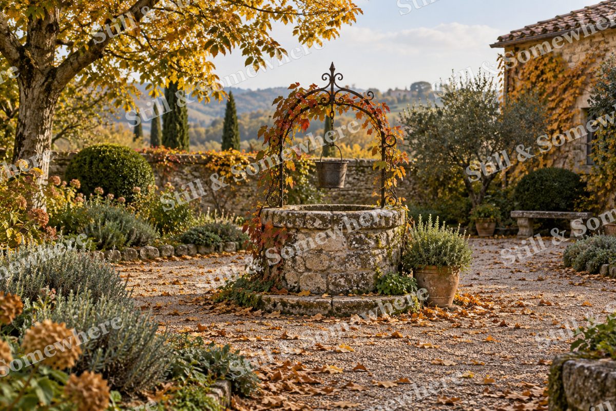 The Garden Well in October, original artwork preview