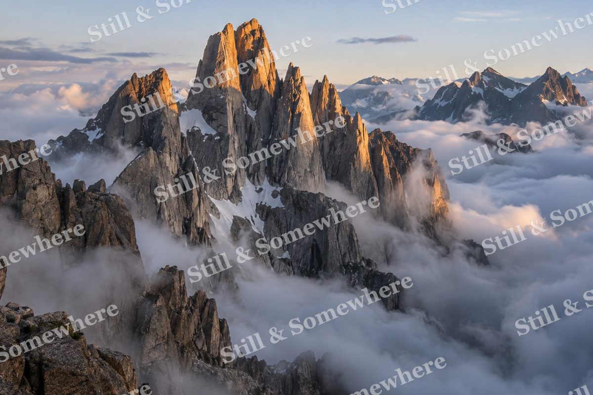 Granite Spires Above Clouds, original artwork preview