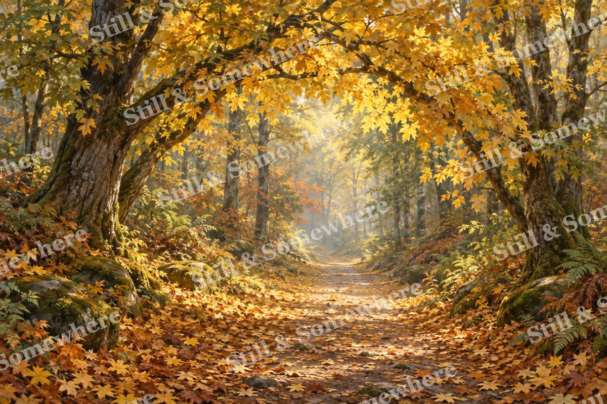 Woodland Arch of Golden Leaves, original artwork preview