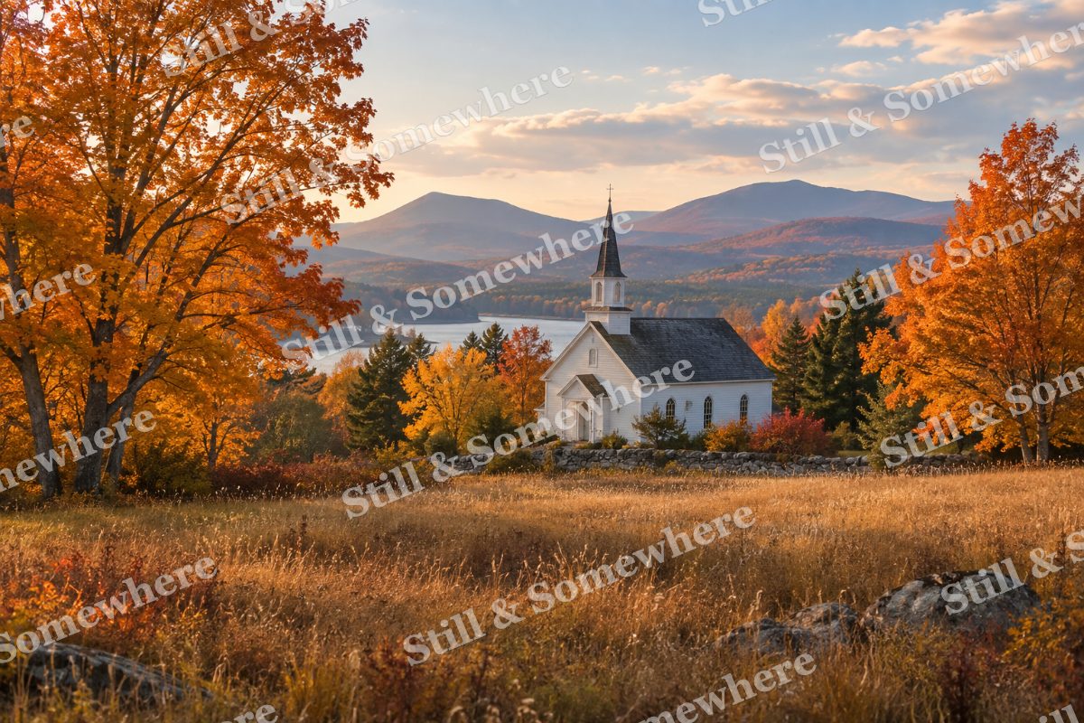 Quiet Country Church in Fall, original artwork preview