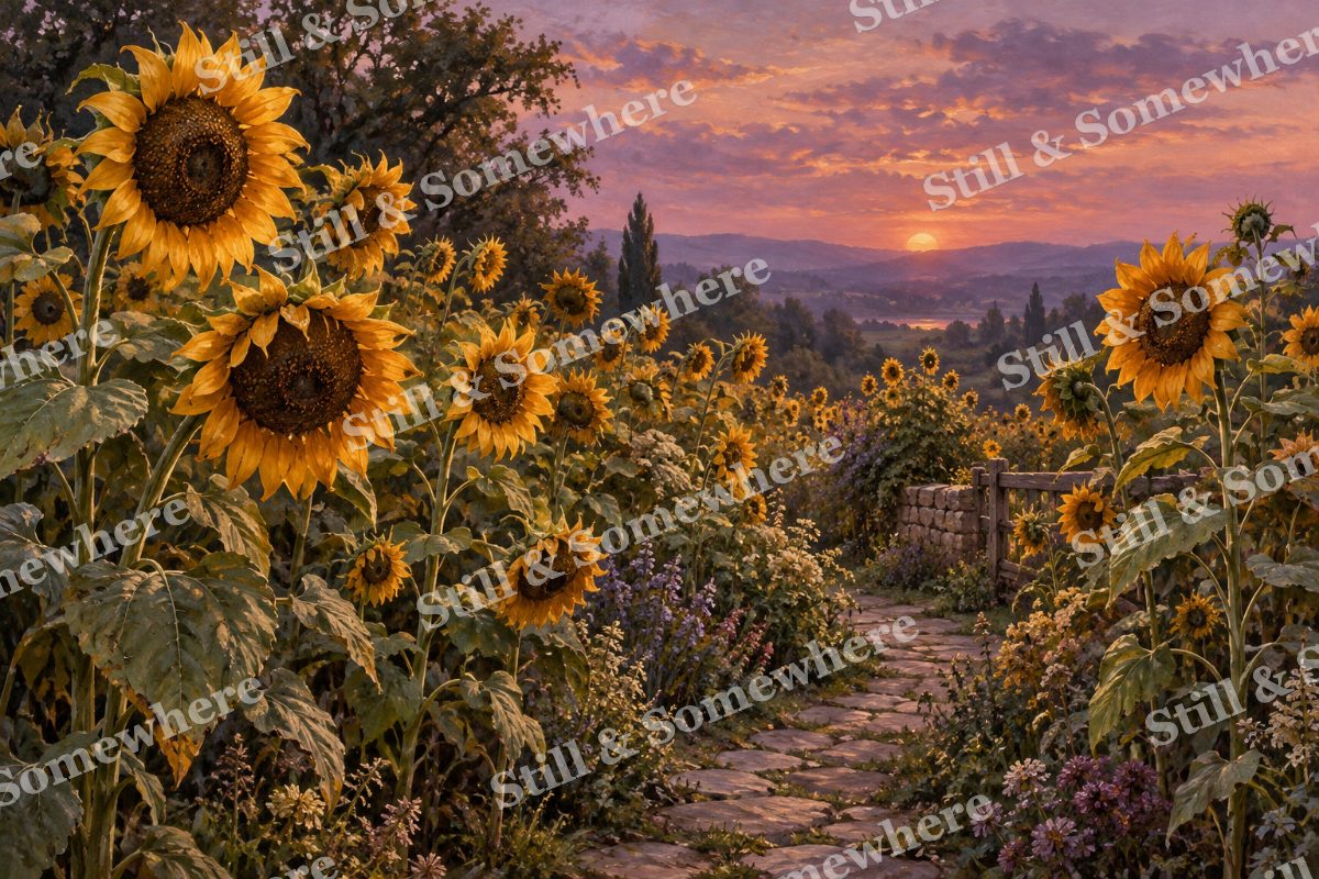 Sunflower Garden at Evening, original artwork preview