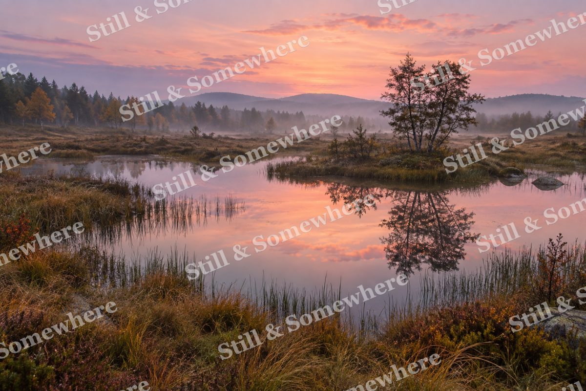 Landscapes Rose Dawn Over a Reed Fringed Pond, original artwork preview
