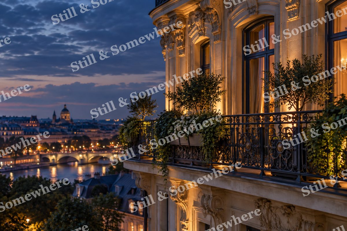Lights Ornate Hotel Balcony, original artwork preview