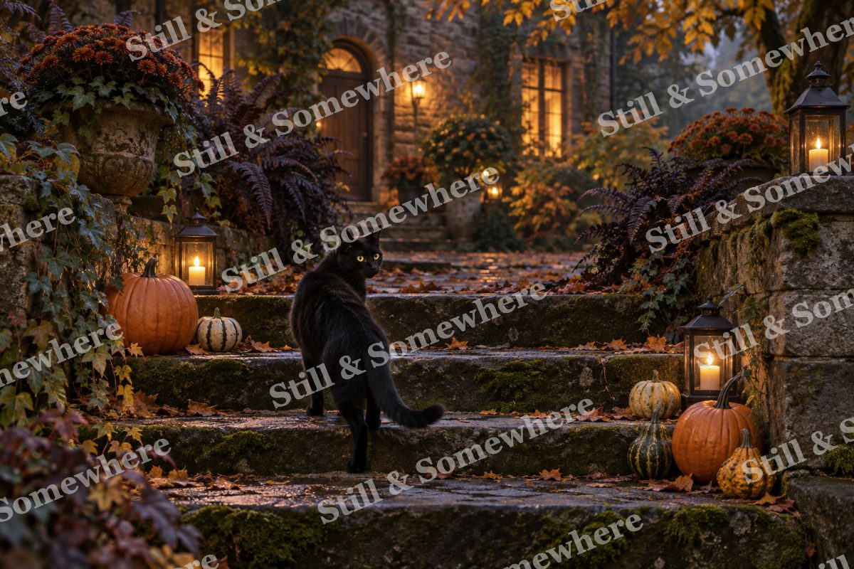 34 Cat On The Garden Steps, original artwork preview