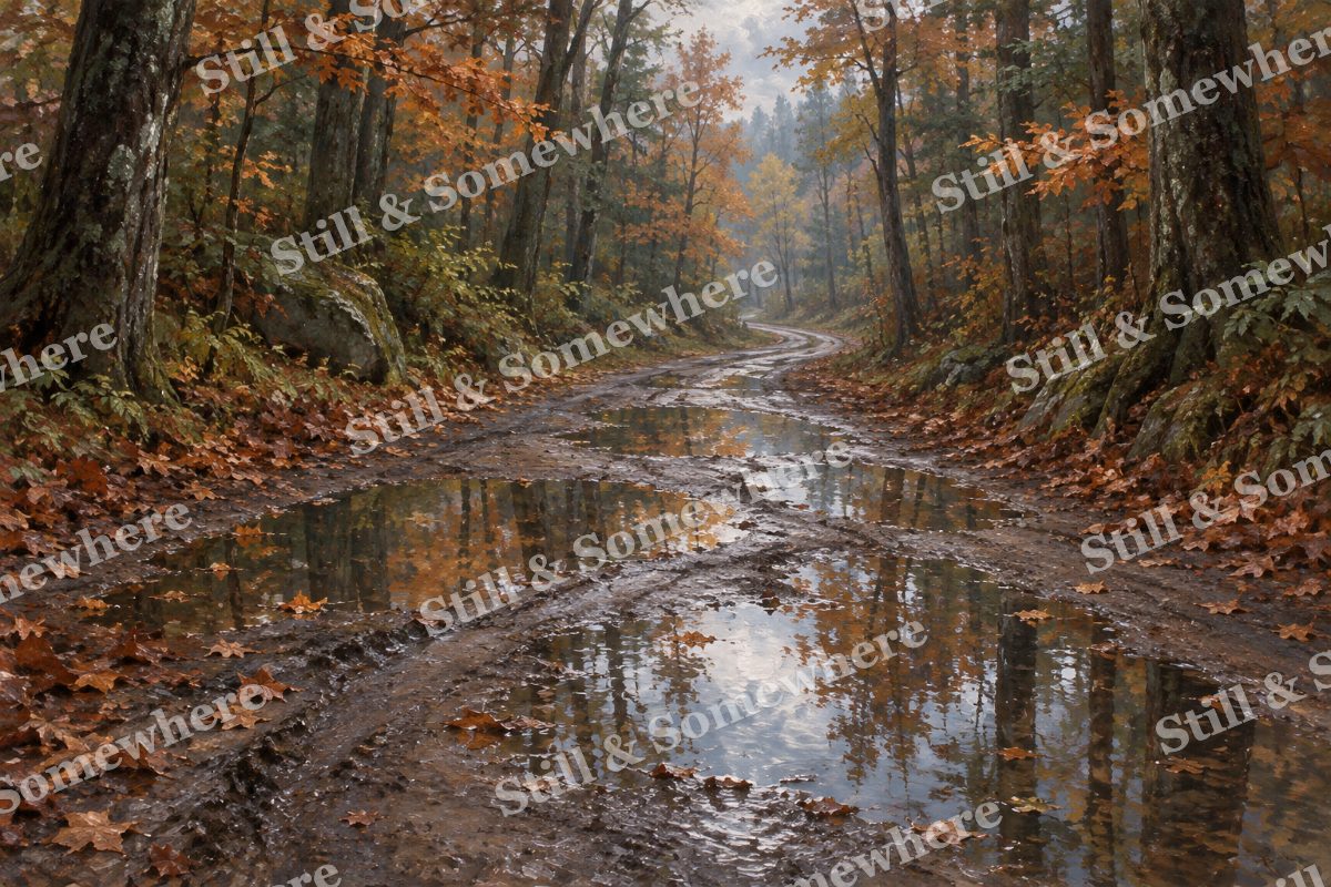 Rain Pools on the Forest Road, original artwork preview