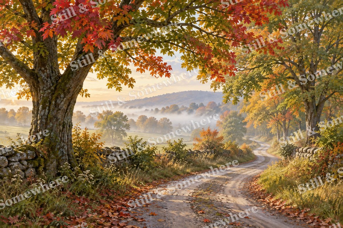 Country Lane beneath Turning Maples, original artwork preview