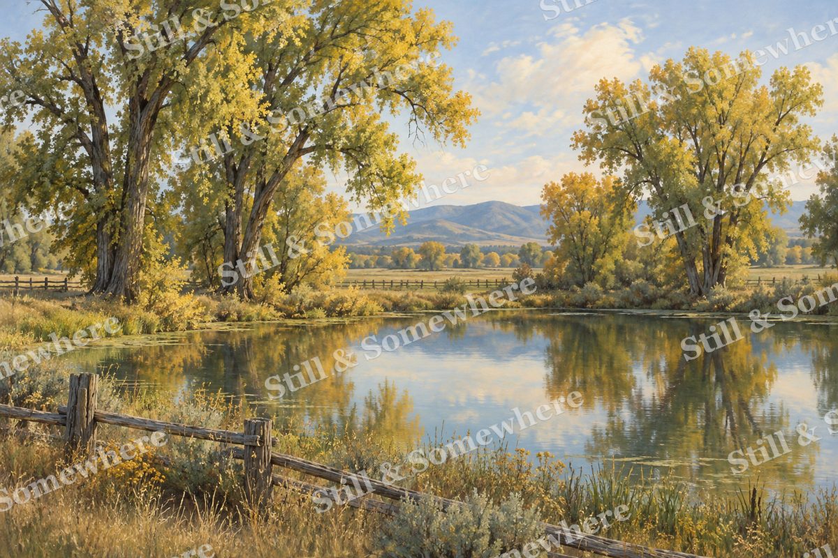 Farm Pond under Cottonwood Trees, original artwork preview