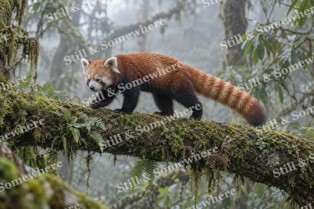 Red Panda Mossy Bough, original artwork preview