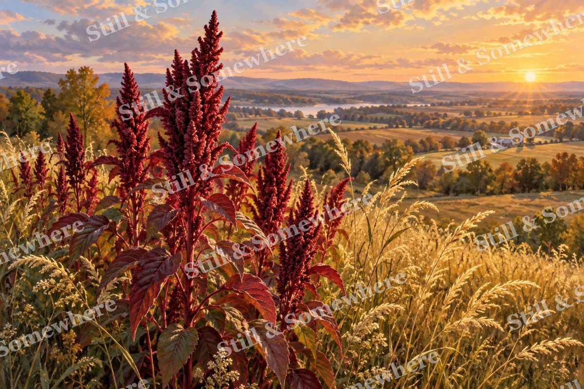 Red Amaranth beside Golden Grass, original artwork preview