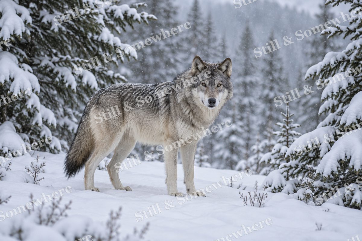 Gray Wolf Snowy Pines, original artwork preview