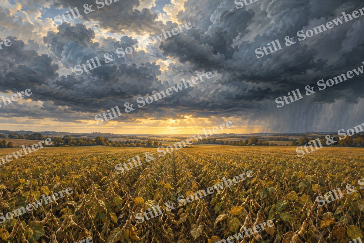 Bean Field under Gathering Clouds, original artwork preview