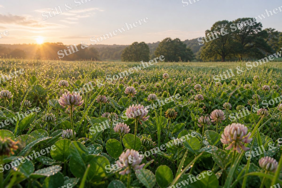 Dewy Clover Field at Sunrise, original artwork preview